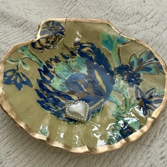 Handmade Decoupage Scallop Shell Trinket Art Deco Flower Pearl Heart - Picture 3 of 6